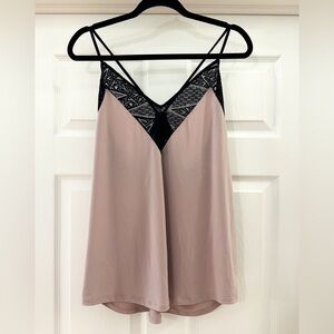 NWT Express Lace Trim V Neck Stretch Cami Blush Pink Black sz Large